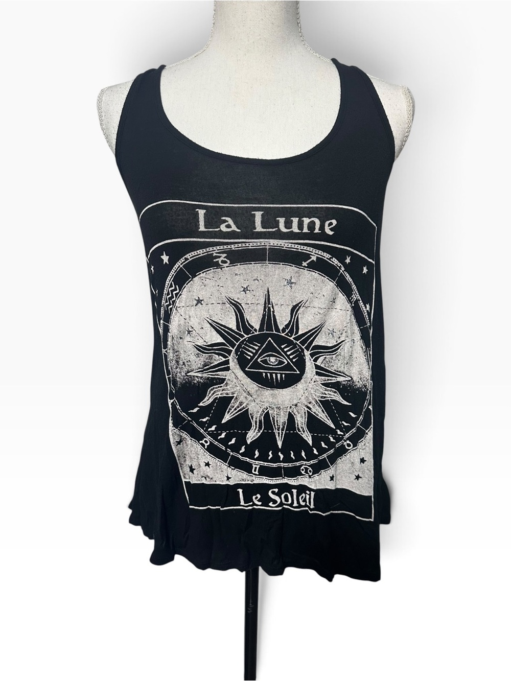 Free Kisses Black Tank Top with Celestial Graphic tarot
